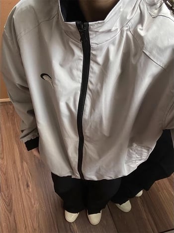 Реверсивно яке със стояща яка и райета, спортно-елегантен двучастен комплект за двойки, леко пролетно-есенно яке