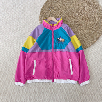 Бродирано цветово-блокирано лятно дамско яке за защита от слънцето, свободна кройка, подплатено