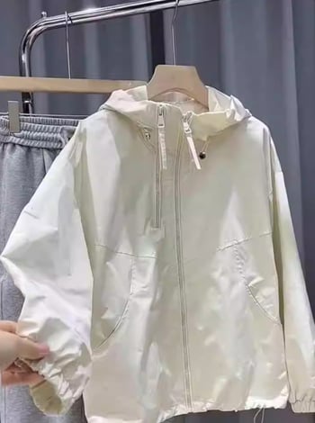 Дамско бяло яке с качулка, леко за пролетно–есенно облекло 2024 г., европейски стил, слънцезащитно яке.