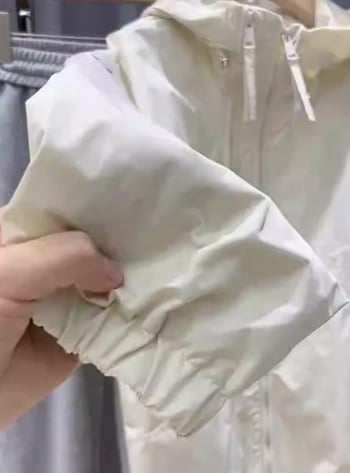 Дамско бяло яке с качулка, леко за пролетно–есенно облекло 2024 г., европейски стил, слънцезащитно яке.