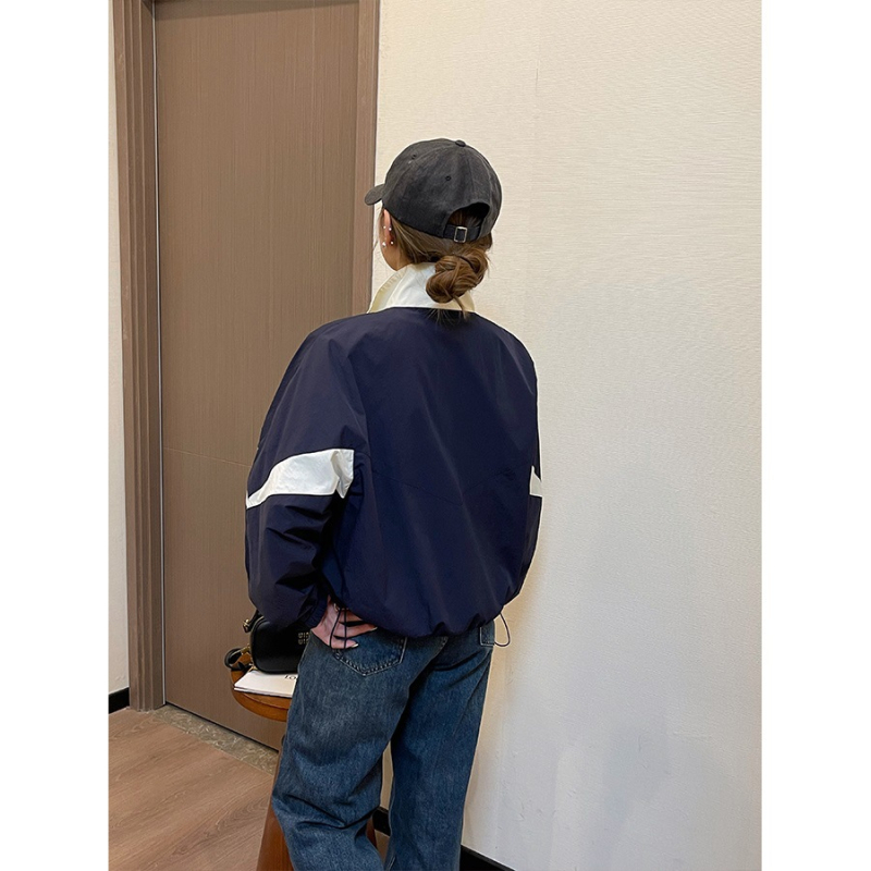 Женско ветрово яке в корейски стил, ретро цветово блокиране, тънко пролетно, свободна кройка, с регулируем шнур