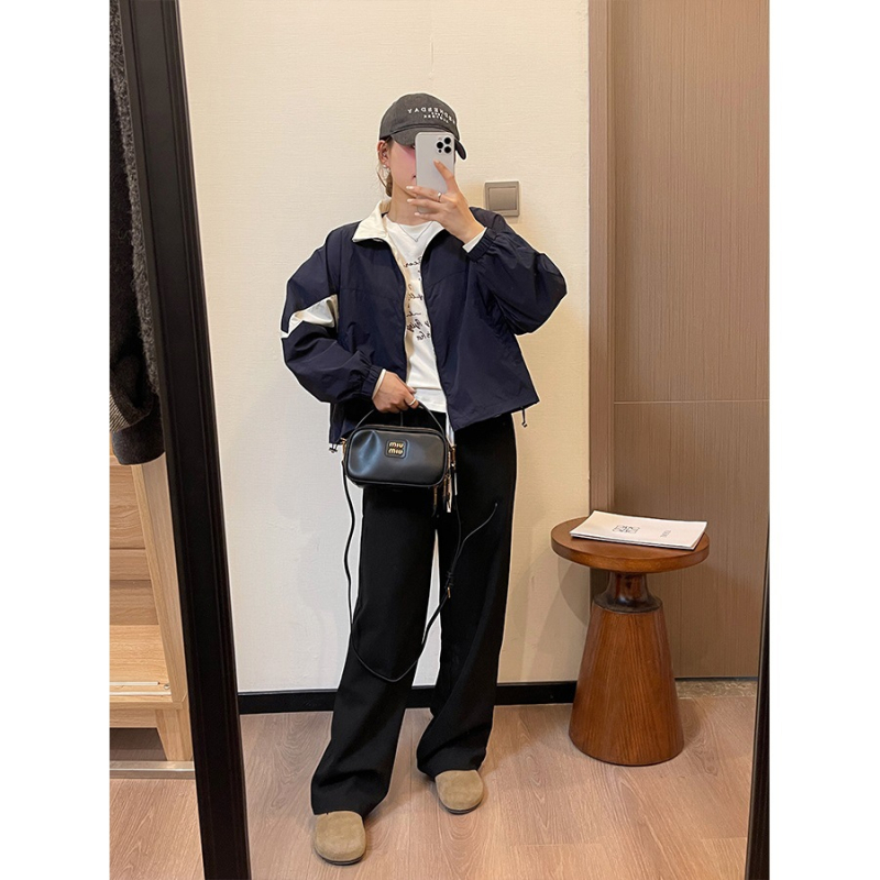 Женско ветрово яке в корейски стил, ретро цветово блокиране, тънко пролетно, свободна кройка, с регулируем шнур