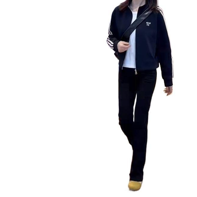 2025 популярен къс бейзболно яке с три ленти за жени, тънък модел за пролет, свободна кройка, спортен стил