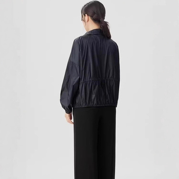 Черна дамска лека ветровка с цип и буква G, слънцезащита, лято 2025