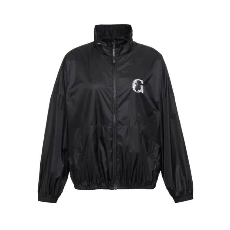 Черна дамска лека ветровка с цип и буква G, слънцезащита, лято 2025