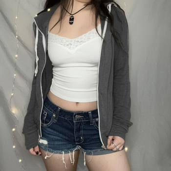Ženski hoodie s kapuljom i zatvaračem, korejski casual sportski stil, siva, ležeran kroj, jesenska jakna