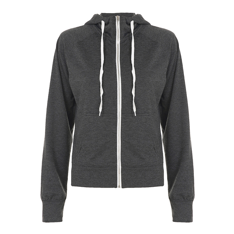 Ženski hoodie s kapuljom i zatvaračem, korejski casual sportski stil, siva, ležeran kroj, jesenska jakna