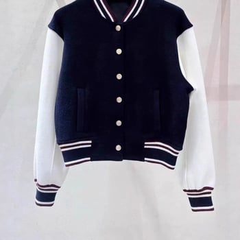 Елегантно френско бейсболно яке със стойкова яка за есенно-зимния сезон 2025, спортно-ежедневно облекло