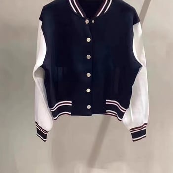 Елегантно френско бейсболно яке със стойкова яка за есенно-зимния сезон 2025, спортно-ежедневно облекло