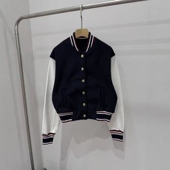 Елегантно френско бейсболно яке със стойкова яка за есенно-зимния сезон 2025, спортно-ежедневно облекло