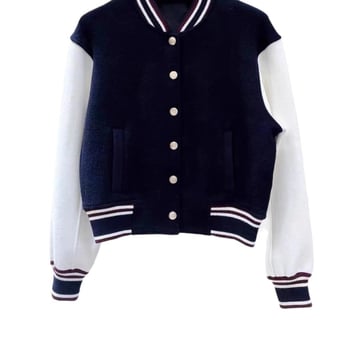 Елегантно френско бейсболно яке със стойкова яка за есенно-зимния сезон 2025, спортно-ежедневно облекло