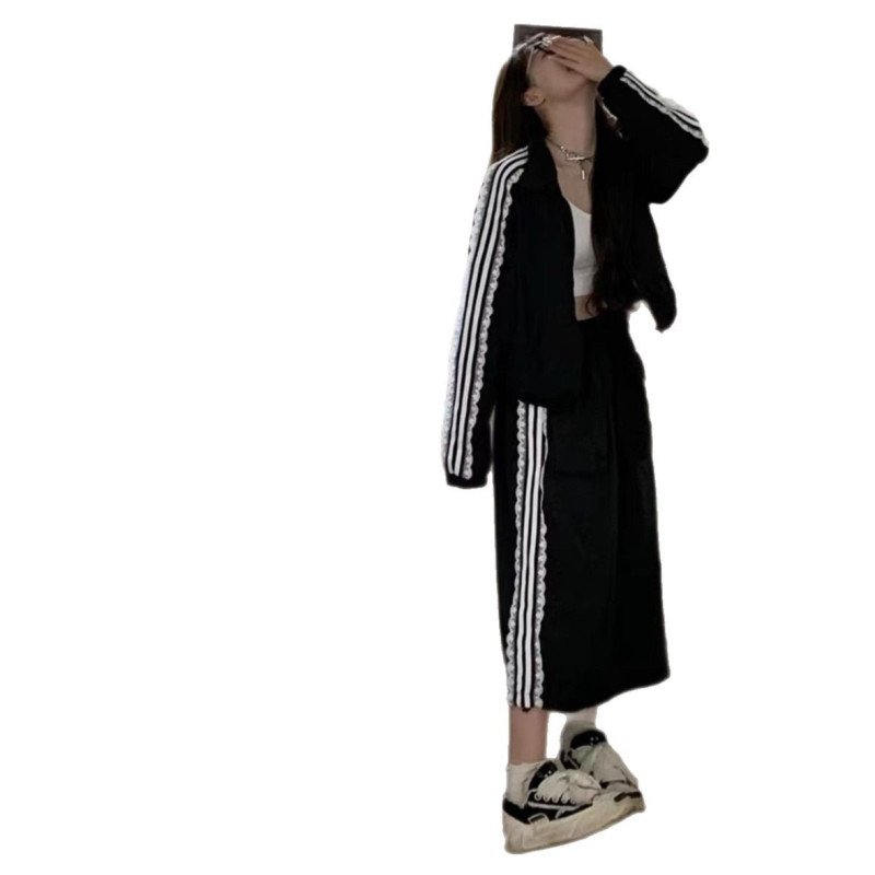 Дамско спортно яке със дантела и черни ивици, корейски стил, лек летен модел