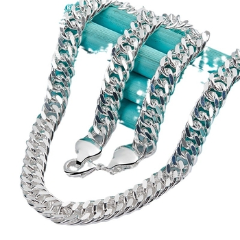 West Lake Beauty srebrna ogrlica s bočnim lancem od 10 mm i Lobster Clasp – unisex klasična modna bižuterija