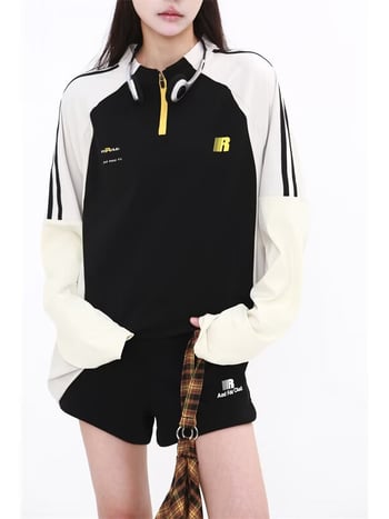 2025 Αμερικανικού στυλ φούτερ με χρωματικά μπλοκ, ράγκλαν μανίκια, στρογγυλός λαιμός, unisex, ρετρό αθλητικό ένδυμα