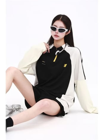 2025 Αμερικανικού στυλ φούτερ με χρωματικά μπλοκ, ράγκλαν μανίκια, στρογγυλός λαιμός, unisex, ρετρό αθλητικό ένδυμα