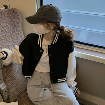 Женско бейзболно яке с цветни блокове, есен 2025, свободна кройка, ежедневен стил