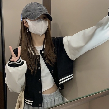 Женско бейзболно яке с цветни блокове, есен 2025, свободна кройка, ежедневен стил