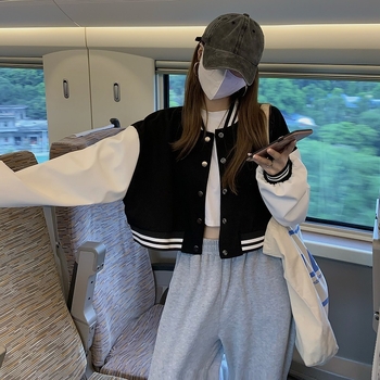 Женско бейзболно яке с цветни блокове, есен 2025, свободна кройка, ежедневен стил