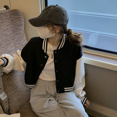 Женско бейзболно яке с цветни блокове, есен 2025, свободна кройка, ежедневен стил