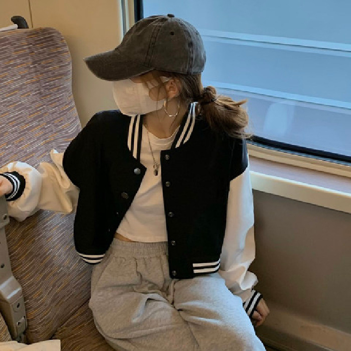 Женско бейзболно яке с цветни блокове, есен 2025, свободна кройка, ежедневен стил