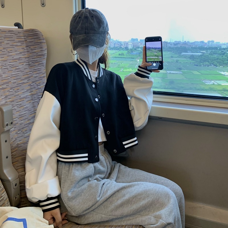 Женско бейзболно яке с цветни блокове, есен 2025, свободна кройка, ежедневен стил