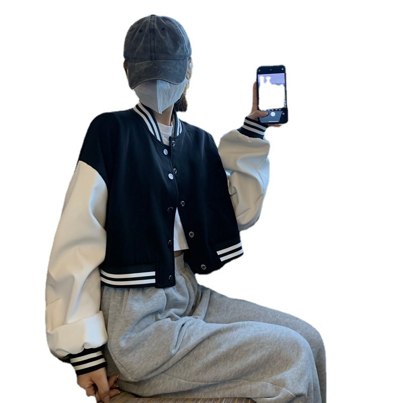 Женско бейзболно яке с цветни блокове, есен 2025, свободна кройка, ежедневен стил