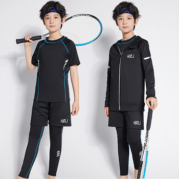 Σετ γυμναστικής για αγόρια: κοντομάνικη φανέλα με γρήγορο στέγνωμα και εφαρμοστά παντελόνια για το τρέξιμο, το μπάσκετ και το ποδόσφαιρο