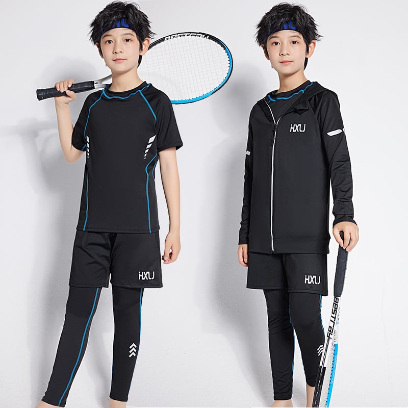 Σετ γυμναστικής για αγόρια: κοντομάνικη φανέλα με γρήγορο στέγνωμα και εφαρμοστά παντελόνια για το τρέξιμο, το μπάσκετ και το ποδόσφαιρο