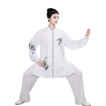 Unisex komplet Tai Chi, set za vježbanje i nastupe borilačkih vještina te natjecanja, otisak lišća bambusa, proljetno–ljetni stil.