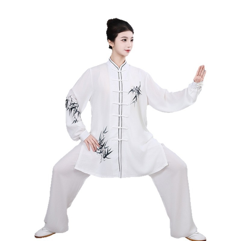 Unisex komplet Tai Chi, set za vježbanje i nastupe borilačkih vještina te natjecanja, otisak lišća bambusa, proljetno–ljetni stil.