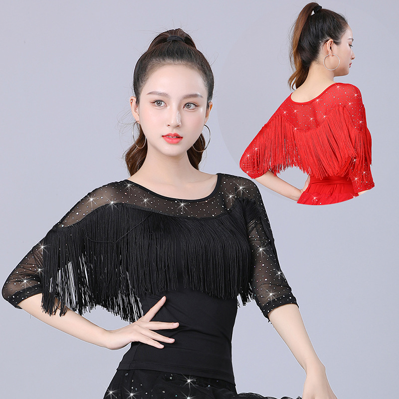 Ženski moderni plesni top s kratkim rukavima, pogodan za kvadratni ples, ballroom, standardni i latinski ples