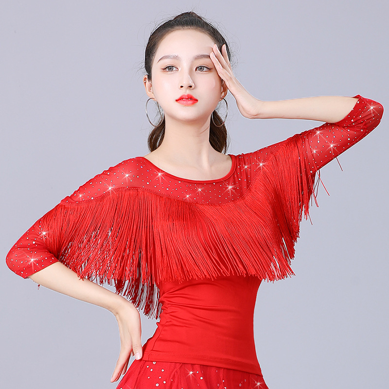 Ženski moderni plesni top s kratkim rukavima, pogodan za kvadratni ples, ballroom, standardni i latinski ples