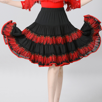 Ženska latino plesna haljina za trening, suknja s velikim zamahom do koljena, ljeto, stil Paso Doble