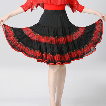 Ženska latino plesna haljina za trening, suknja s velikim zamahom do koljena, ljeto, stil Paso Doble