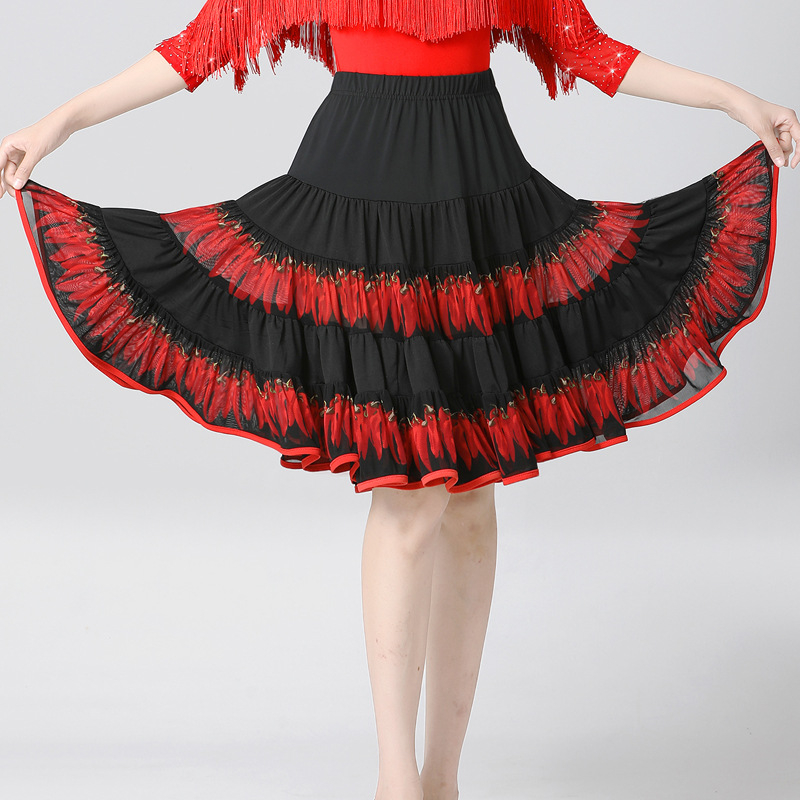 Ženska latino plesna haljina za trening, suknja s velikim zamahom do koljena, ljeto, stil Paso Doble