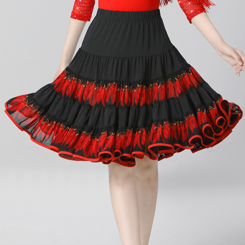 Ženska latino plesna haljina za trening, suknja s velikim zamahom do koljena, ljeto, stil Paso Doble