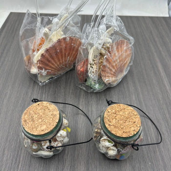 Coji naturale și cochilii – set de genți cu sticlă plutitoare pentru meșteșuguri și decor mediteranean
