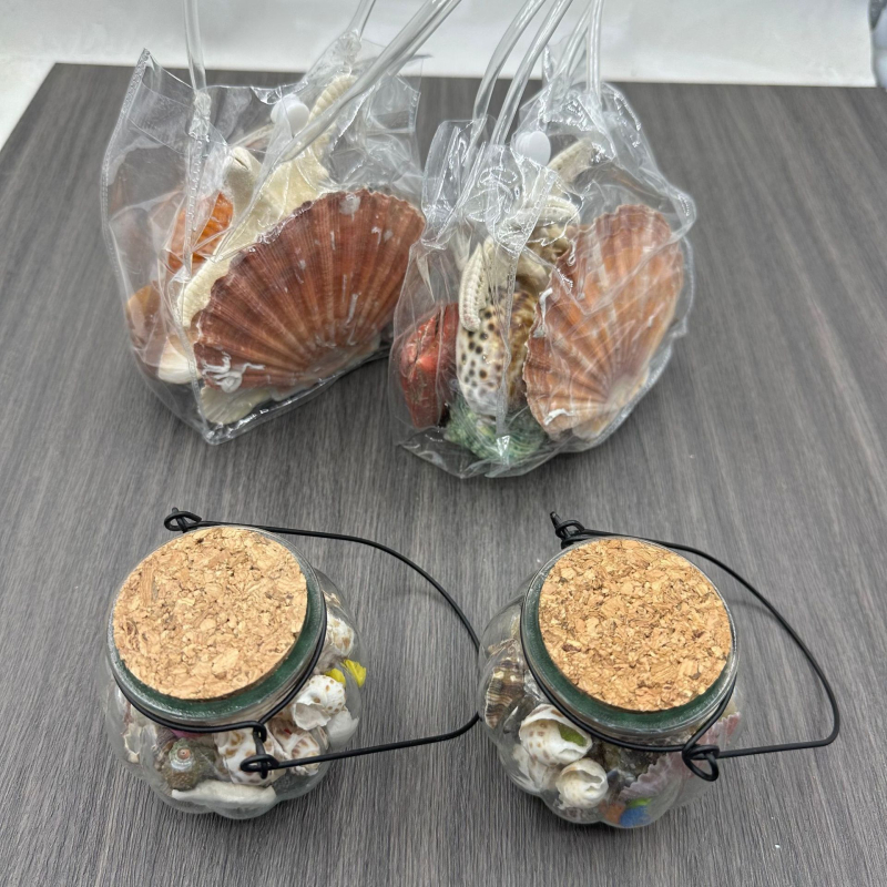 Coji naturale și cochilii – set de genți cu sticlă plutitoare pentru meșteșuguri și decor mediteranean