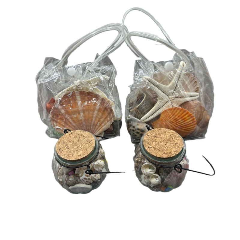 Coji naturale și cochilii – set de genți cu sticlă plutitoare pentru meșteșuguri și decor mediteranean