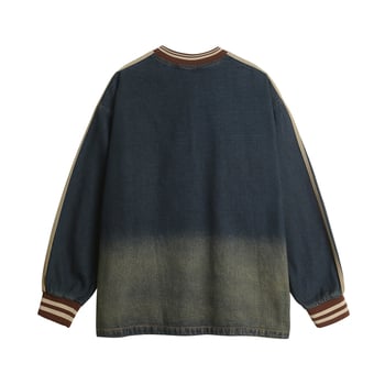 Унисекс американски ретро суитшърт от изтъркан деним с бродирани букви, V-образно деколте, свободна кройка