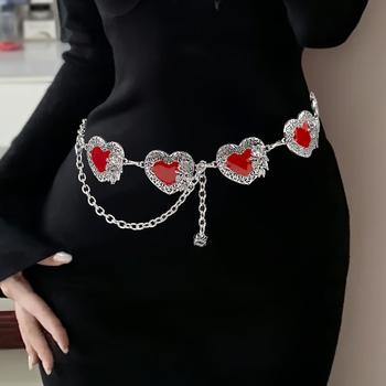 Retro pojas za struk s ukrasom srca, metalni etnički lančani pojas za haljine, suknje i hlače