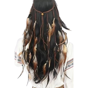Бохемска лента за коса с пера, рок стил, ретро индийска украса за глава за фестивали