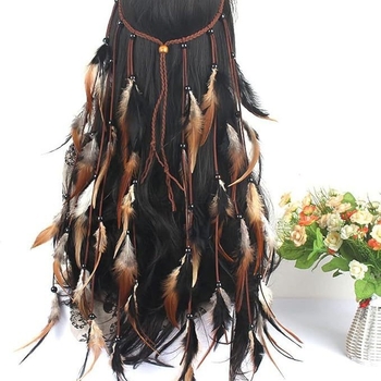 Бохемска лента за коса с пера, рок стил, ретро индийска украса за глава за фестивали