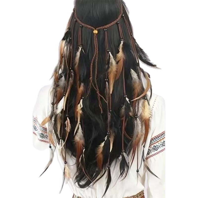 Бохемска лента за коса с пера, рок стил, ретро индийска украса за глава за фестивали