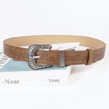 Нова релефна каишка за дънки в кафяв цвят, американски ретро стил, Y2K модел, нишево високо качество