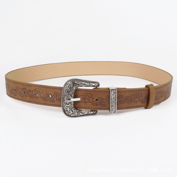 Нова релефна каишка за дънки в кафяв цвят, американски ретро стил, Y2K модел, нишево високо качество