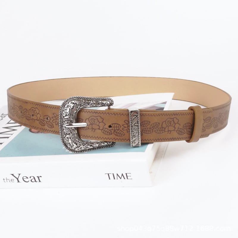 Нова релефна каишка за дънки в кафяв цвят, американски ретро стил, Y2K модел, нишево високо качество