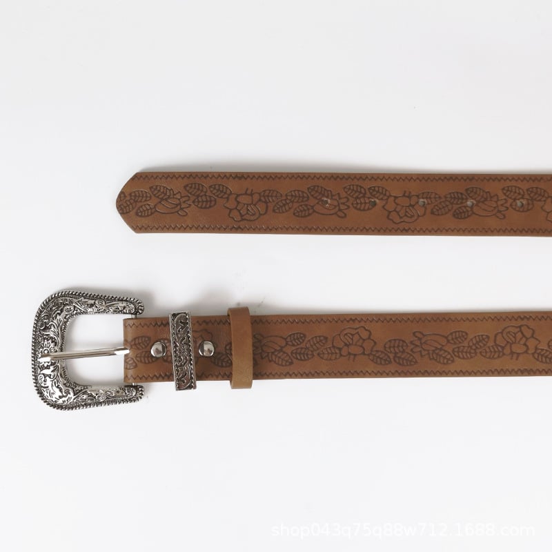 Нова релефна каишка за дънки в кафяв цвят, американски ретро стил, Y2K модел, нишево високо качество