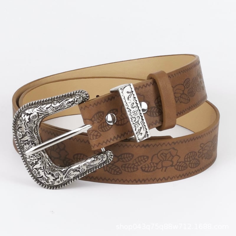 Нова релефна каишка за дънки в кафяв цвят, американски ретро стил, Y2K модел, нишево високо качество