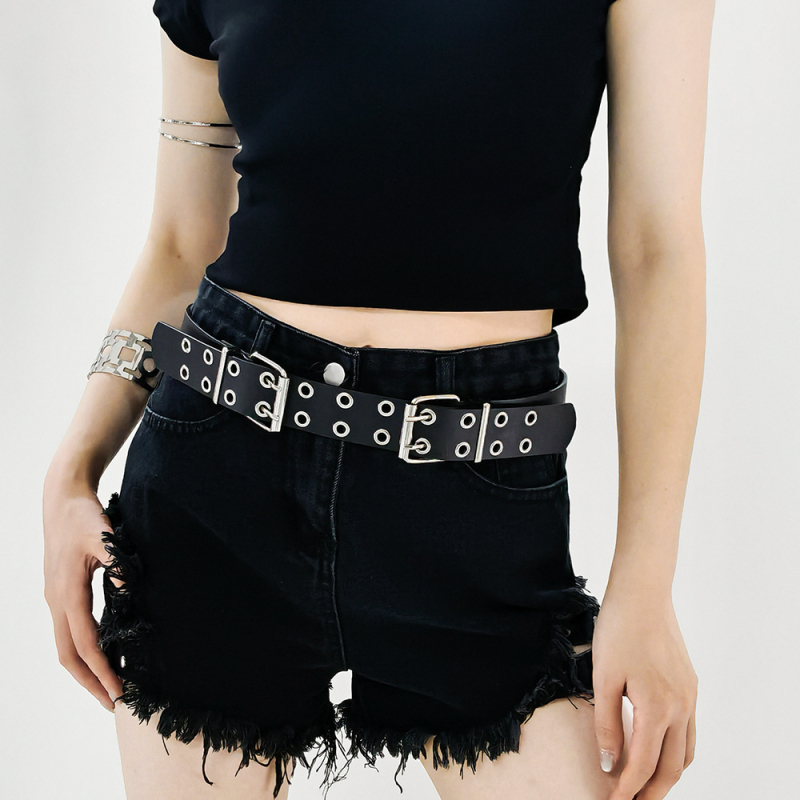 Ženski pojas s rivetima, dvostruka kopča, zapadni i europski stil, Y2K punk moda